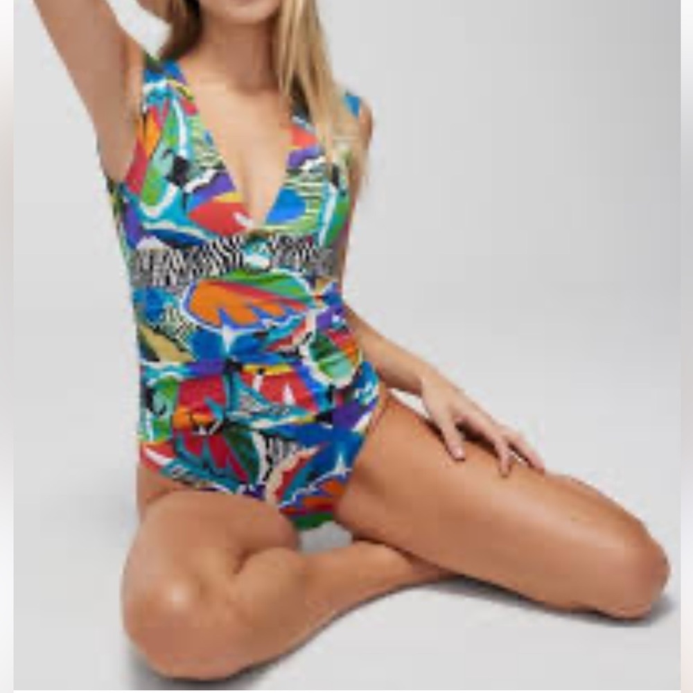 Bleu by Rod Beattie The Mix Cap Sleeve Colorful Abstract Print Swimsuit Size 10